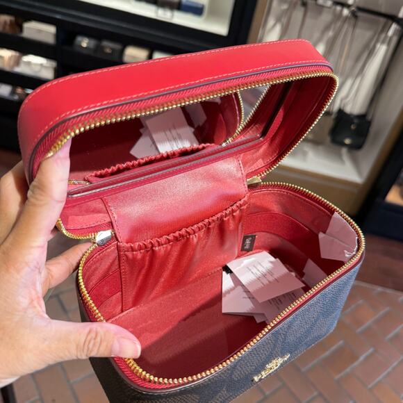 Coach CCI84 Cosmetic Case In Maxi Signature Canvas, Walnut/True Red - Picture 6 of 9